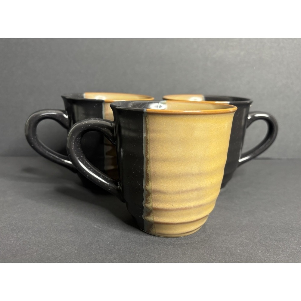 3 Sango Gold Dust Black Mugs Coffee Tea Farmhouse Country Retired